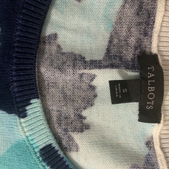 Talbots Puff Sleeve Abstract Floral Lightweight Sweater - Size S - Picture 2 of 6